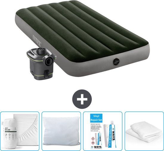 Intex Luchtbed 1-Persoons - 99 x 191 x 25 cm - Groen - Incl. pomp & accessoires