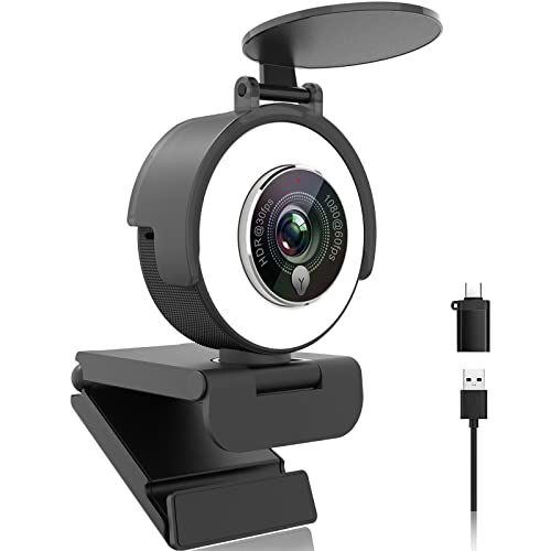 Angetube 1080p Webcam met Ringlicht - USB 60FPS, Microfoon, HDR, Auto Light Correction - PC/Laptop/Mac