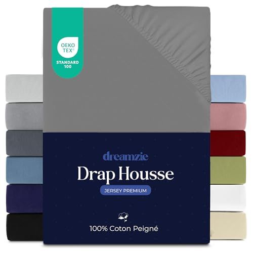 Dreamzie Hoeslaken 100 x 200 cm, jersey, 100% premium katoen, matrashoogte tot 22 cm, hypoallergeen, Oeko-Tex, antraciet