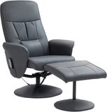 HOMCOM Massage Relaxfauteuil met Ottoman Set Kunstleer, staal 76B x 81D x 105H cm Donkergrijs