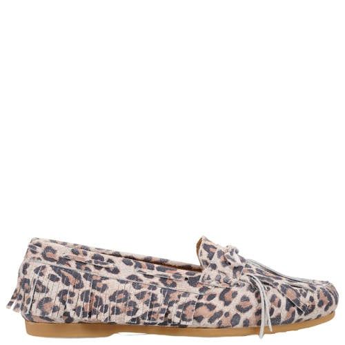 DWRS Parral leren mocassins met panterprint beige
