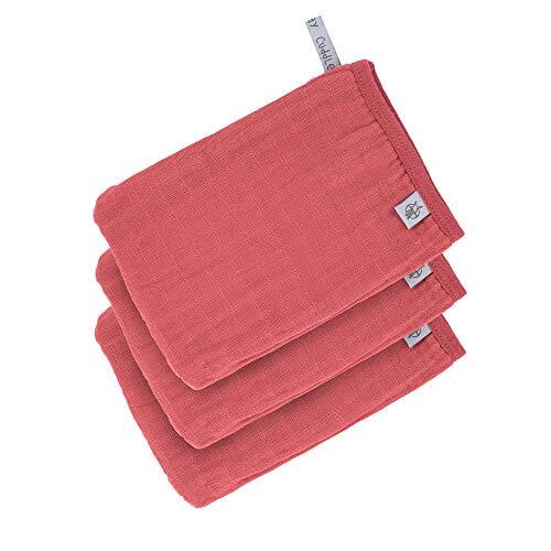 Lässig 1312017611 Muslin Wash Glove Set 3 rozenhout, roze, 30 g