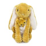 Les Déglingos Les PTIPOTOS by Pluche Maman Baby – zeer zacht – cadeau voor geboorte – Toudou konijn mama & baby, mosterd, 24 cm