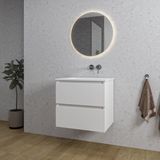 Saniclass Chaci Badkamermeubelset - 60x46x55cm - keramische wastafel wit - 1 wasbak - zonder kraangat - 2 lades - ronde spiegel met verlichting - mat wit