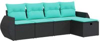 vidaXL 5-delige loungeset met kussens, polyrotan, zwart