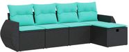 vidaXL 5-delige loungeset met kussens, polyrotan, zwart