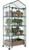 Outsunny Serre de jardin avec étagères 4 niveaux, serre de balcon, bâche renforcée, châssis en acier, porte zippée, pour légumes plantes fleurs, intérieur et extérieur, 69 x 50 x 165 cm, transparent