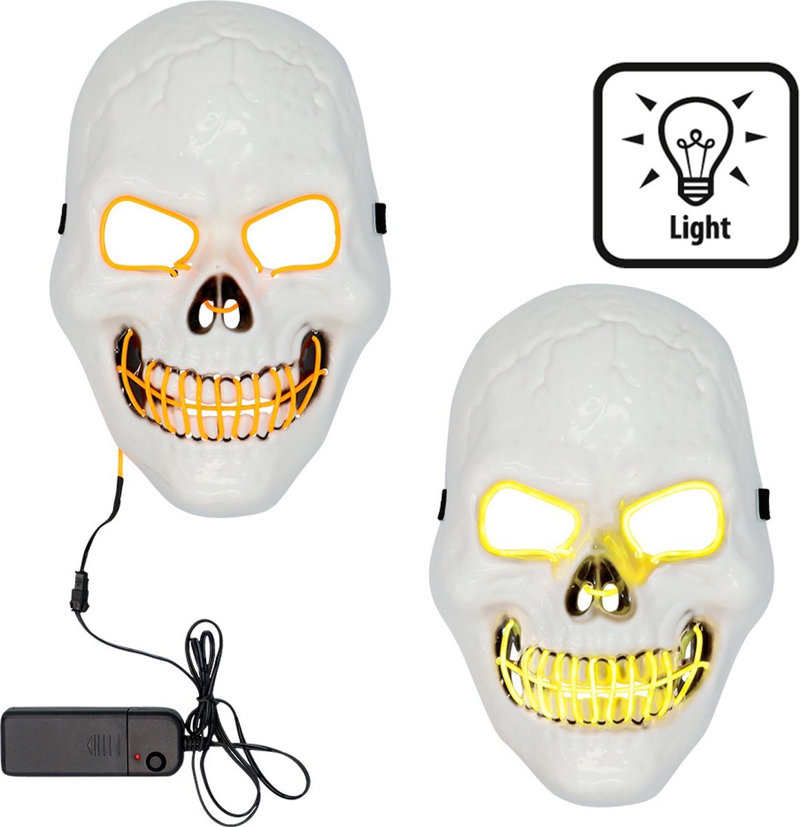 Boland 72258 - LED-masker Killer Skull, wit, werkt op batterijen, 2 x AA, LED-licht, gezichtsmasker, accessoire, Halloween, carnaval, themafeest