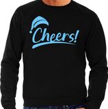 Bellatio Decorations Foute Kersttrui/sweater voor heren - cheers! - zwart - glitter blauw - kerstfeest M