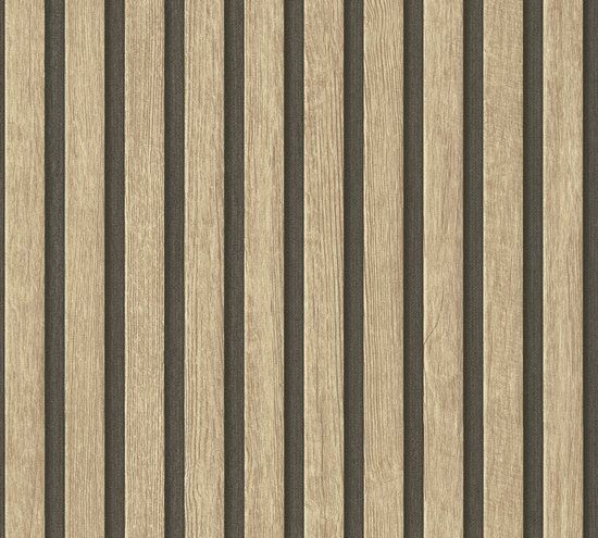 A.S. Création Elements 2 Lattenwand Behang - Industrieel - Beige Bruin Zwart - Vliesbehang