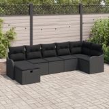 vidaXL Tuinbank Set 7-delig Polyrotan Zwart/Zwart