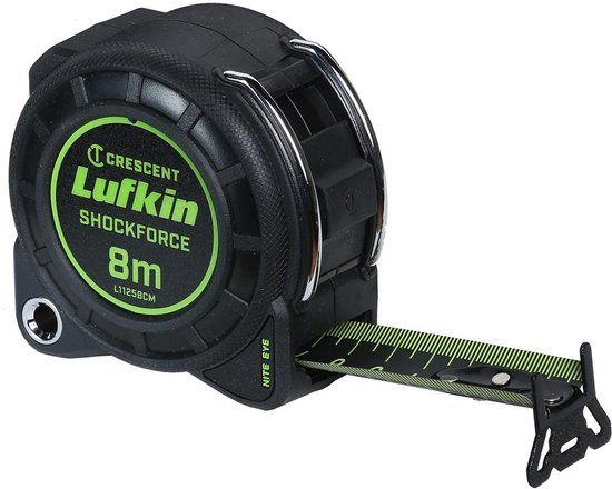Lufkin L1125BCM 3cm x 8m Shockforce Night Eye dubbelzijdig meetlint, 30 meter val getest
