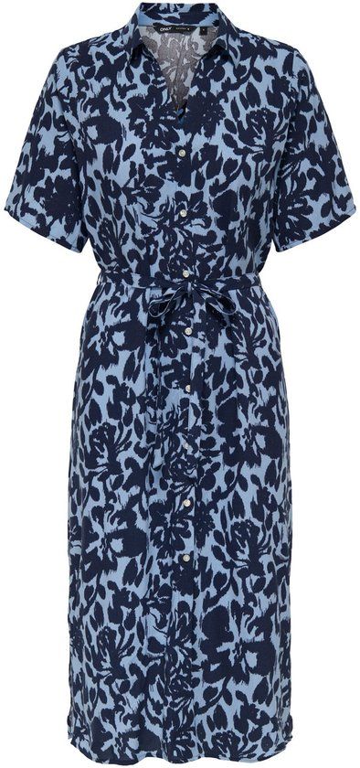 ONLY Yasmin Jurk Dames - Zwart - Blauw - Maat S - Viscose - Korte Mouw - Casual - Jurk