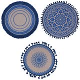 Villa d'Este Home Tivoli Placemat, rond, 38 cm, jute, blauw, 6 stuks
