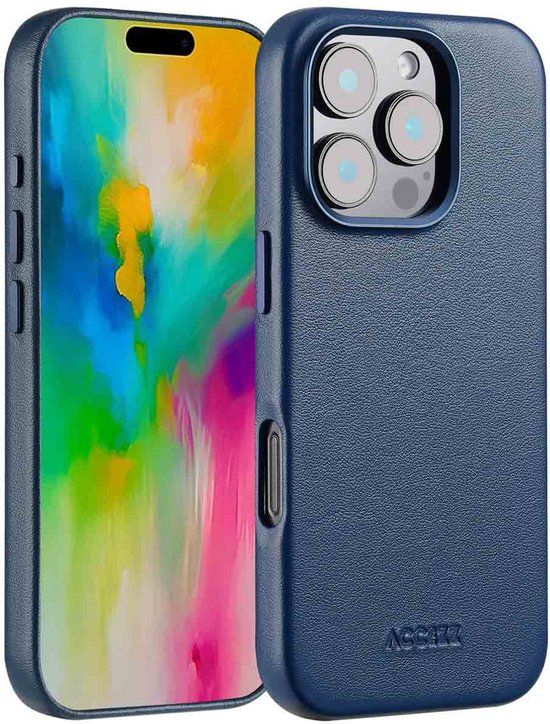Accezz MagSafe Leather Backcover voor de Apple iPhone 16 Pro - Nightfall Blue