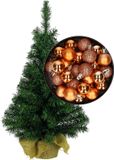 Merkloos / Sans marque Billiet - Vanlaere Mini kerstboom/kunst kerstboom H35 cm inclusief kerstballen koper