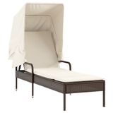 VidaXL Fauteuil - Bain de soleil - Bain de soleil avec auvent poly rotin marron