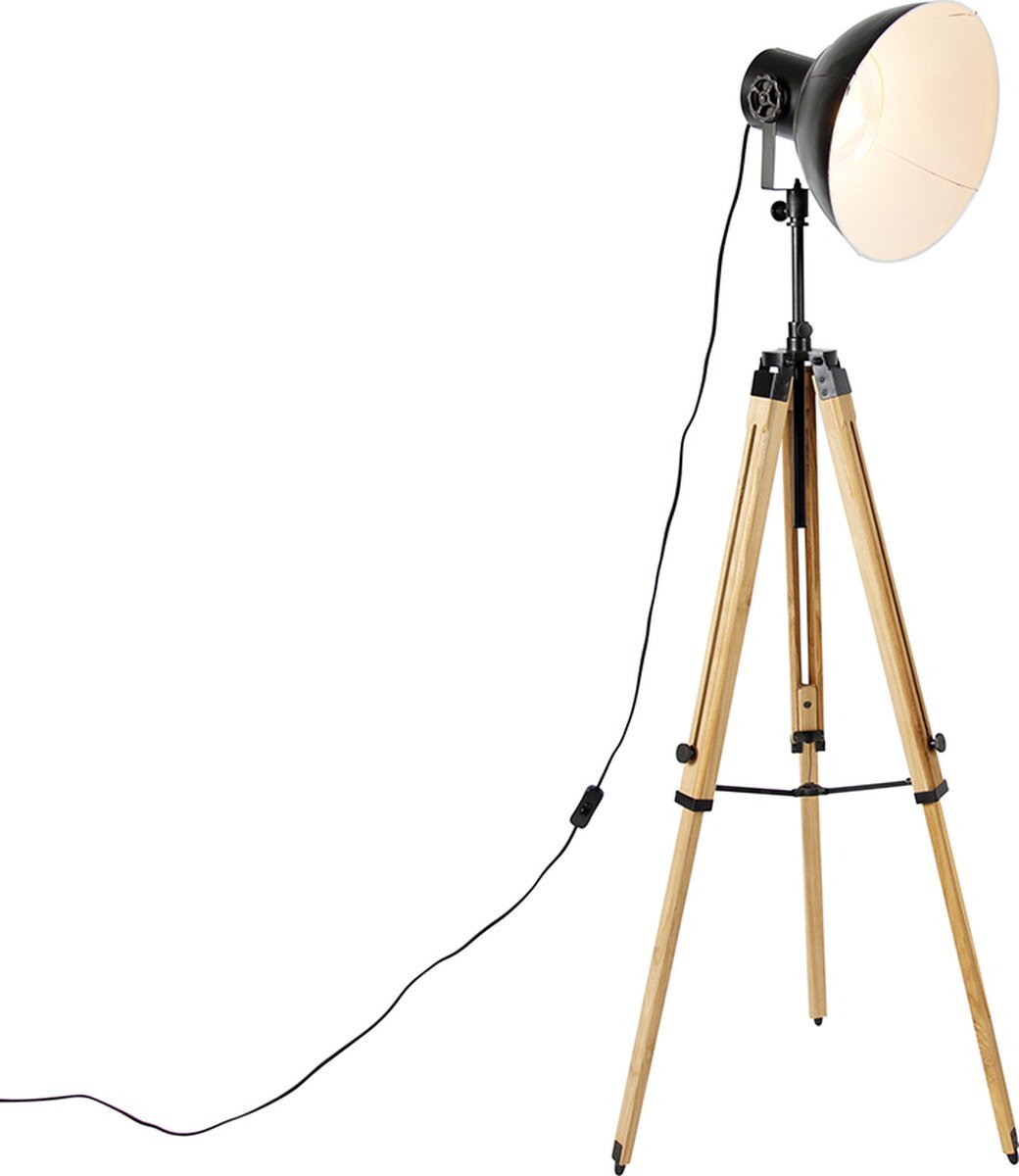 QAZQA mangoes - Industriele Tripod | driepoot vloerlamp | Staande Lamp - 1 lichts - H 165 cm - Zwart - Industrieel - Woonkamer | Slaapkamer | Keuken
