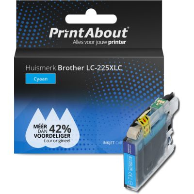 PrintAbout Huismerk Brother LC-225XLC Inktcartridge Cyaan Hoge capaciteit