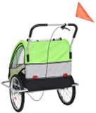 Corvance BV Vélo – Remorque pour enfant – Poussette – Poussette canne – Remorque de vélo – Multifonctionnel 2-en-1 – Toile en denim durable – Vert et gris
