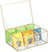 Bellatio Design Boîte à thé - or - 6 compartiments - métal / verre - 22 x 16 x 9 cm