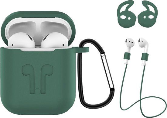 BTH Midnight Green AirPods Case for Apple AirPods 1/2 - Silicone 3-in-1 Cover with Clip