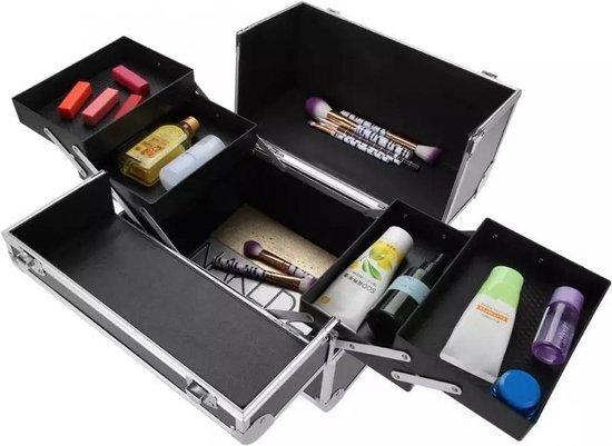 Confibel Make Up Koffer - Uitklapbaar - 5 Opbergbakken - met Slot