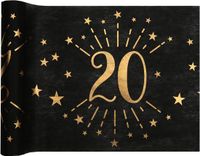 Merkloos Tafelloper 20 jaar verjaardag - 30 x 500 cm - op rol - zwart/goud