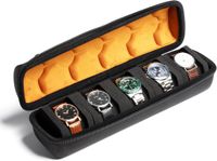 AUKURA Hard Shell Reiskoffer, 5 compartimenten, Ritssluiting en Organizer voor Mannen en Vrouwen, met Anti-Waste Horlogekussen (Zwart met Microvezel Voering)