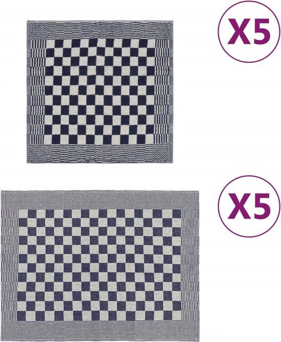 vidaXL 10-delige Keukendoekenset Katoen Blauw en Wit