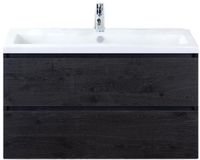 BES LED Vogue Badmeubelset 100 cm - Greeplijst in Kleur - Black Oak - Keramische Wastafel Wit 1 Kraangat