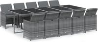 vidaXL 11-delige tuinset met kussens, polyrotan, grijs