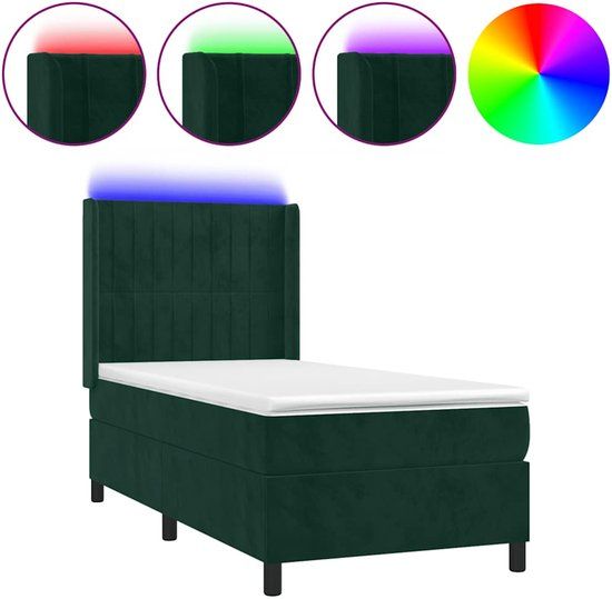 vidaXL Boxspring met matras en LED fluweel donkergroen 90x200 cm