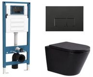 QeramiQ Dely Toiletset - inbouwreservoir Qeramiq Flush - 35mm zitting - metaal mat zwarte bedieningsplaat - rechthoekige knoppen - mat zwart