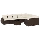 vidaXL 10-delige Loungeset met kussens poly rattan bruin