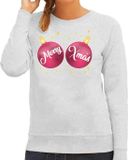 Bellatio Decorations Shoppartners Bv Foute kersttrui sweater - voor dames - grijs - met roze Merry Xmas ballen - kerstkleding - lange mouwen XS