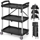 VEVOR Serveerwagen, 107 x 17 x 39 cm, afruimwagen, 74,8 kg draagvermogen, rolwagen van polypropyleen, multifunctionele rolwagen met 3 vakken, keukenwagen met zwenkwielen, niswagen, werkplaatswagen