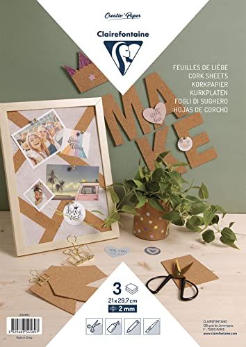Clairefontaine 354589C - Sachet de 3 Feuilles Liège A4 2mm - Loisirs Créatifs