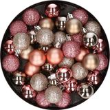 Billiet - Vanlaere Set van 40x stuks kunststof kerstballen mix champagne et rose 3 cm