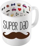 Bellatio Decorations Koffie/Thee Mok voor Papa - Bruine Snor - Super Papa - 300 ml - Vaderdag