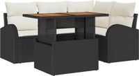 vidaXL - Tuinbank - Set - 4 zitplekken - Zwart - Polyrattan