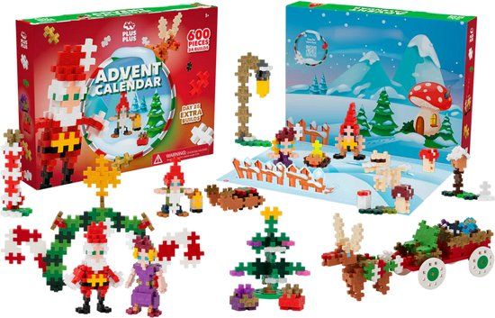 PLUS PLUS Plus-Plus Adventskalender Santa’s World – 600-delig Bouwpakket – Creatieve Kerstkalender voor Kinderen vanaf 5 jaar