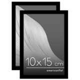 Americanflat 10x15 cm Fotolijsten in Zwart - Dunne Rand Fotolijst met Kunststofglas, Ophangmateriaal en Ingebouwde Standaard voor Horizontale of Verticale Weergave - Set van 2