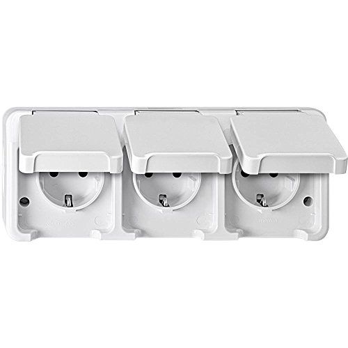 Merten MEG2390-8019 SCHUKO-drievoudige stekkerdoos, horizontaal geplaatst met BRS, poolwit, AQUASTAR, wit