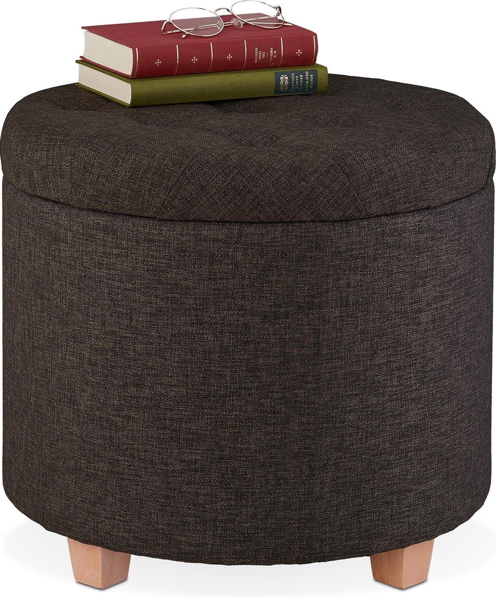 FineBuy Design Krukje Rond 35 x 48 x 35 cm Leer/Metaal Voetbankje | Lederen Krukje Kruk