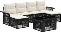 vidaXL Tuinbankenset 7-delig Zwart en Crème Wit Polyrattan