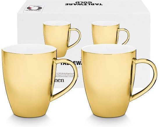 vtwonen XL Mokken met Oor - Goud - Porselein - Set van 2 - 400ml