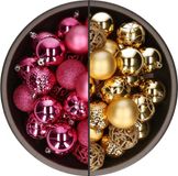 Bellatio Decorations Boules de Noël mélange - 74 pièces - rose fuchsia et or - 6 cm - plastique