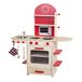 roba Speelkeuken, houten keuken natuur, rood, kinderkeuken met fornuis, gootsteen, kraan & rek