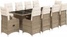 vidaXL Bistroset 11-delig met kussens, polyrotan, beige